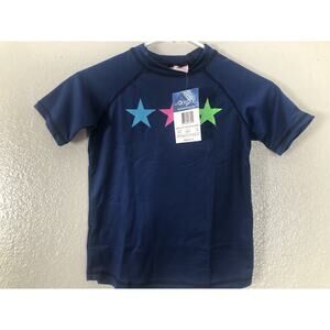 Kanu Surf Girls' Jade Stars UPF 50+ Sun Protective Rashguard Swim Shirt NWT Navy